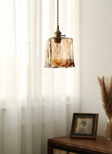 Antique Brass and Brown Glass Pendant Light Retro Amber Glass Shade Ceiling Hanging Lamp