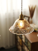 Antique Brass and Brown Glass Pendant Light Retro Amber Glass Shade Ceiling Hanging Lamp