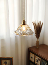 Antique Brass and Brown Glass Pendant Light Retro Amber Glass Shade Ceiling Hanging Lamp