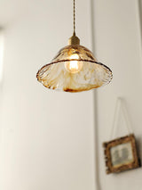Antique Brass and Brown Glass Pendant Light Retro Amber Glass Shade Ceiling Hanging Lamp