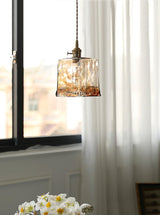 Antique Brass and Brown Glass Pendant Light Retro Amber Glass Shade Ceiling Hanging Lamp