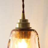 Antique Brass and Brown Glass Pendant Light Retro Amber Glass Shade Ceiling Hanging Lamp