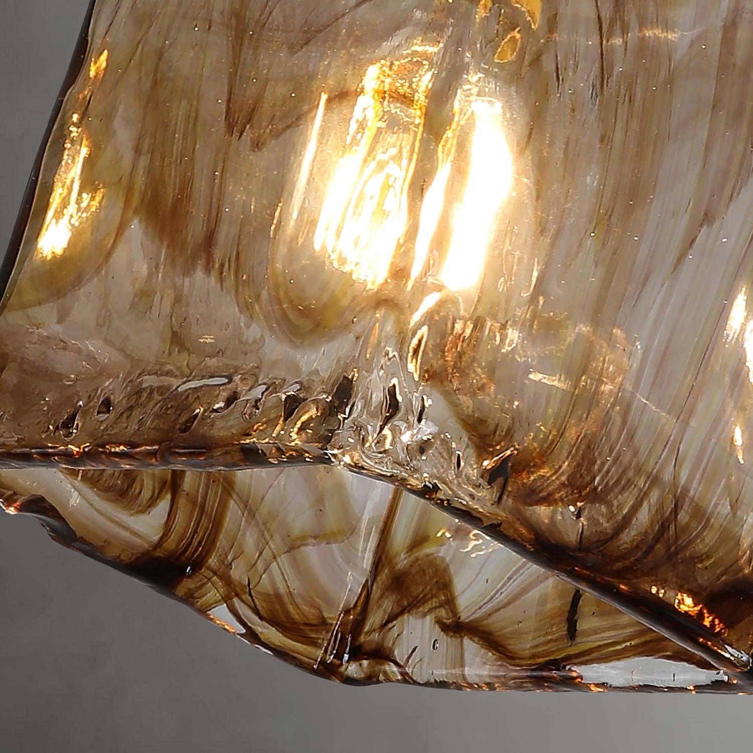 Antique Brass and Brown Glass Pendant Light Retro Amber Glass Shade Ceiling Hanging Lamp