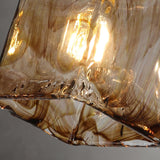 Antique Brass and Brown Glass Pendant Light Retro Amber Glass Shade Ceiling Hanging Lamp