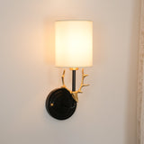Antique Brass Deer Head Wall Sconce with Linen Shade Elegant Indoor Animal Wall Lighting