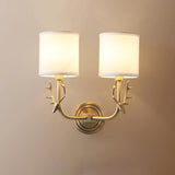 Antique Brass Deer Head Wall Sconce with Linen Shade Elegant Indoor Animal Wall Lighting