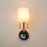 Antique Brass Deer Head Wall Sconce with Linen Shade Elegant Indoor Animal Wall Lighting