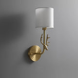 Antique Brass Deer Head Wall Sconce with Linen Shade Elegant Indoor Animal Wall Lighting