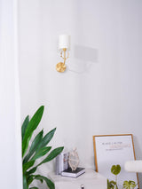 Antique Brass Deer Head Wall Sconce with Linen Shade Elegant Indoor Animal Wall Lighting