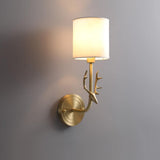 Antique Brass Deer Head Wall Sconce with Linen Shade Elegant Indoor Animal Wall Lighting