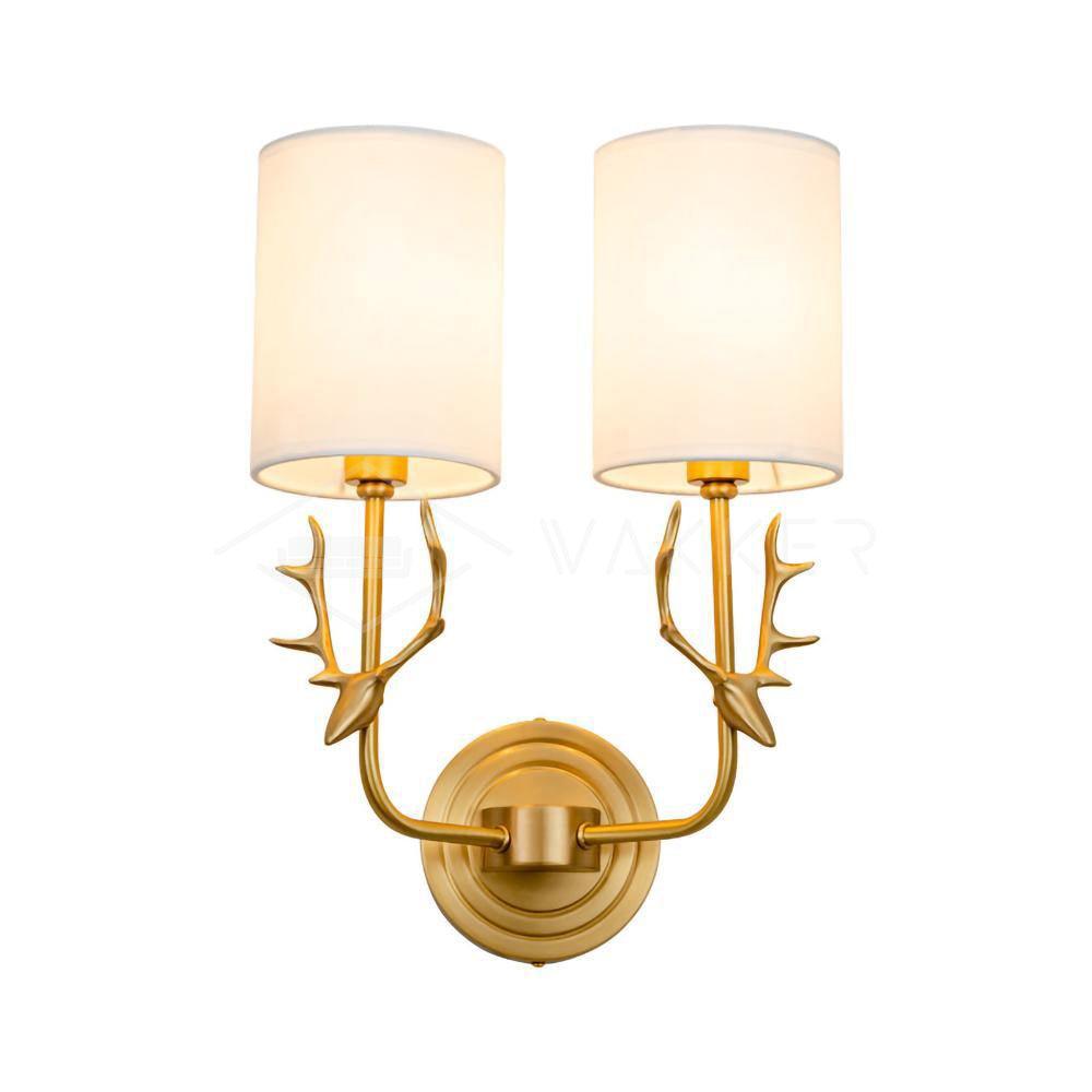 Antique Brass Deer Head Wall Sconce with Linen Shade Elegant Indoor Animal Wall Lighting