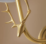 Antique Brass Deer Head Wall Sconce with Linen Shade Elegant Indoor Animal Wall Lighting