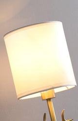 Antique Brass Deer Head Wall Sconce with Linen Shade Elegant Indoor Animal Wall Lighting
