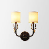 Antique Brass Deer Head Wall Sconce with Linen Shade Elegant Indoor Animal Wall Lighting