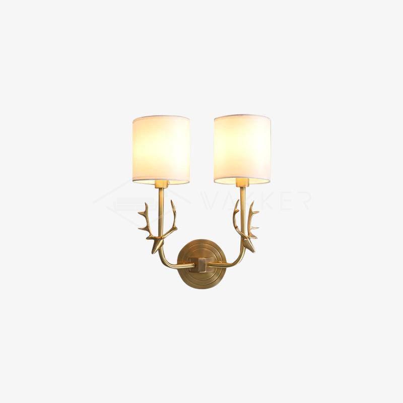 Antique Brass Deer Head Wall Sconce with Linen Shade Elegant Indoor Animal Wall Lighting