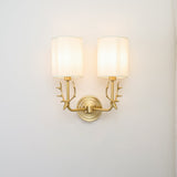 Antique Brass Deer Head Wall Sconce with Linen Shade Elegant Indoor Animal Wall Lighting