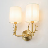 Antique Brass Deer Head Wall Sconce with Linen Shade Elegant Indoor Animal Wall Lighting