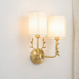 Antique Brass Deer Head Wall Sconce with Linen Shade Elegant Indoor Animal Wall Lighting