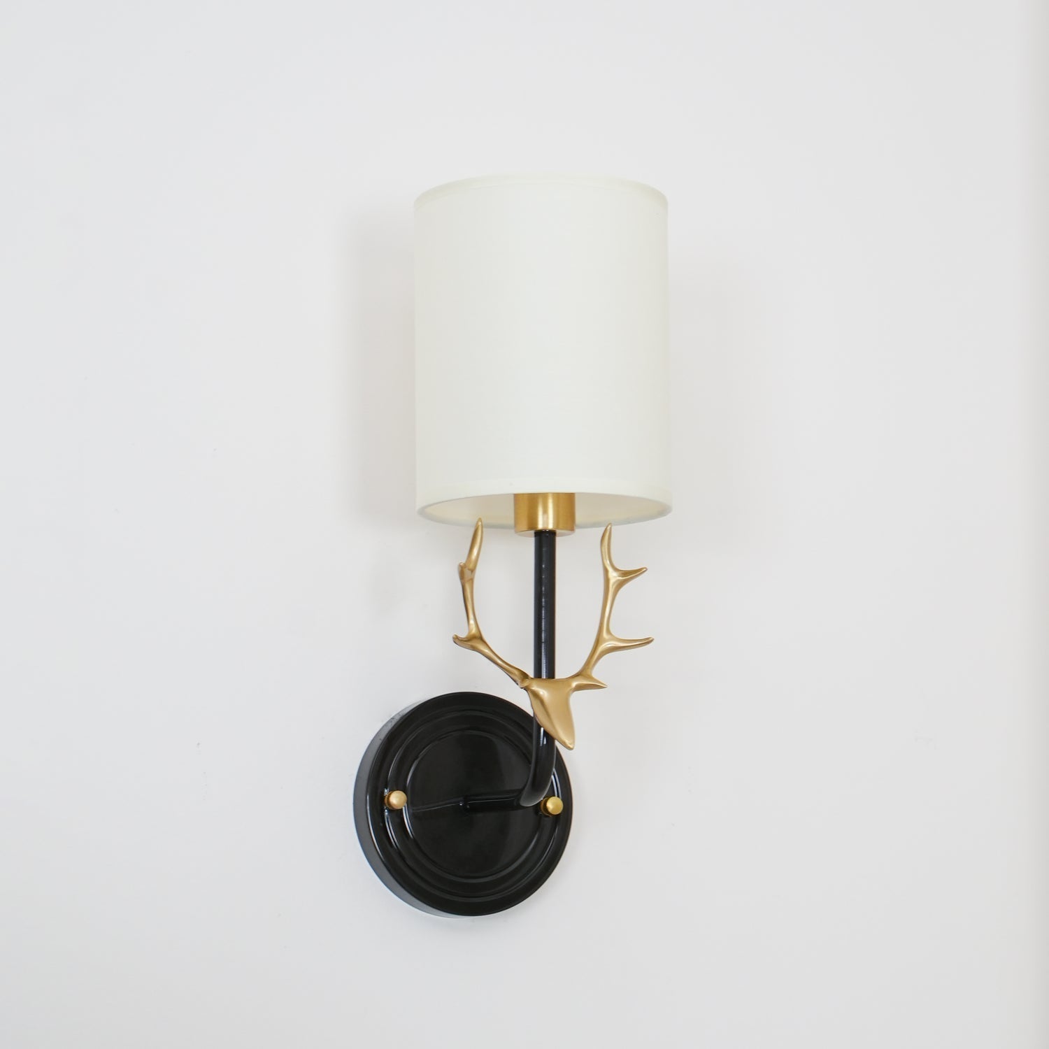 Antique Brass Deer Head Wall Sconce with Linen Shade Elegant Indoor Animal Wall Lighting