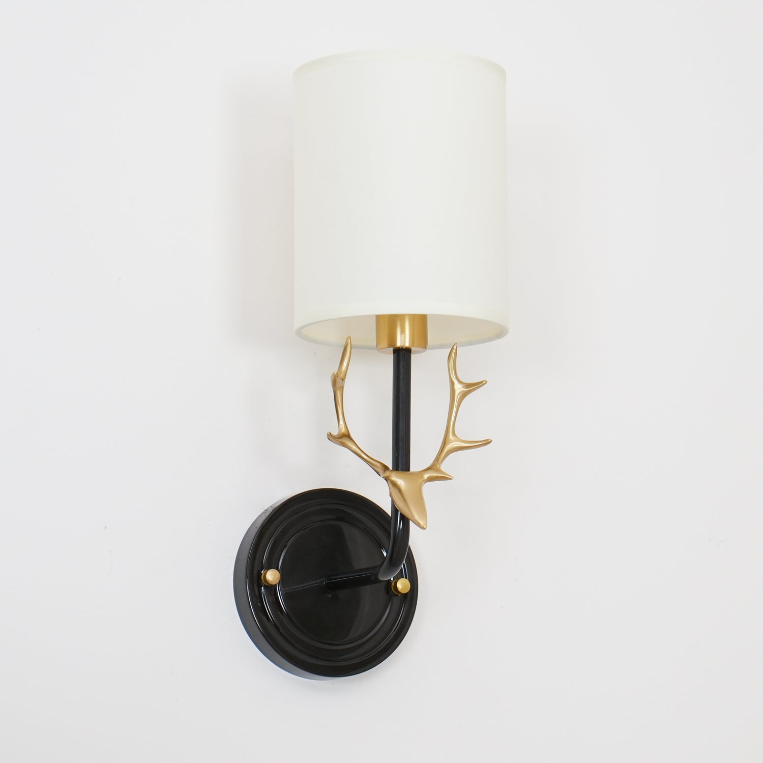 Antique Brass Deer Head Wall Sconce with Linen Shade Elegant Indoor Animal Wall Lighting