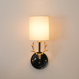 Antique Brass Deer Head Wall Sconce with Linen Shade Elegant Indoor Animal Wall Lighting