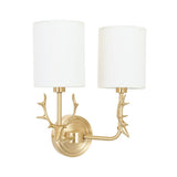 Antique Brass Deer Head Wall Sconce with Linen Shade Elegant Indoor Animal Wall Lighting