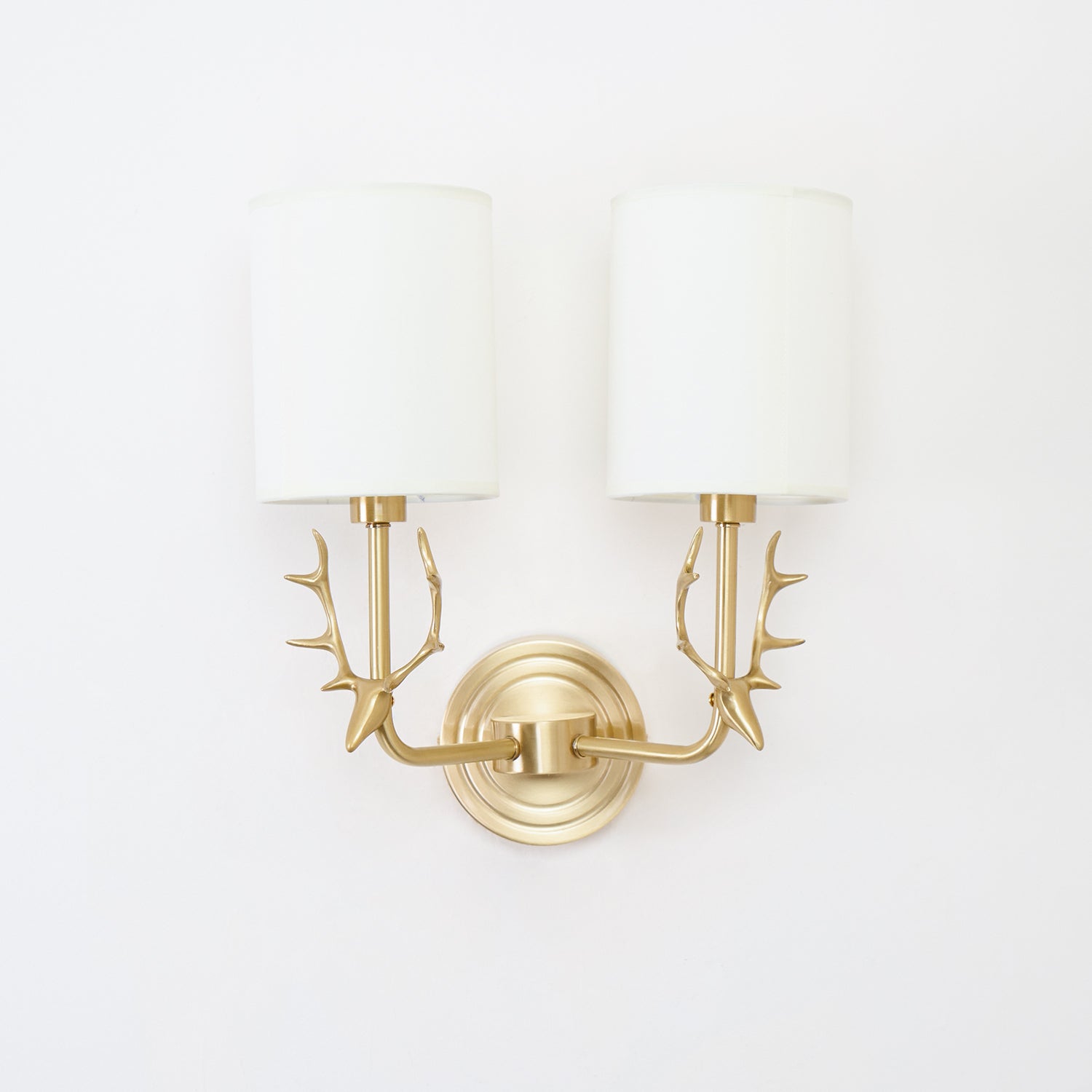 Antique Brass Deer Head Wall Sconce with Linen Shade Elegant Indoor Animal Wall Lighting
