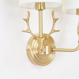 Antique Brass Deer Head Wall Sconce with Linen Shade Elegant Indoor Animal Wall Lighting