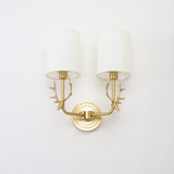 Antique Brass Deer Head Wall Sconce with Linen Shade Elegant Indoor Animal Wall Lighting