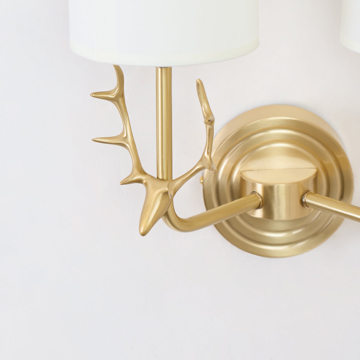 Antique Brass Deer Head Wall Sconce with Linen Shade Elegant Indoor Animal Wall Lighting
