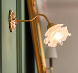 Antique Brass Rose Flower Wall Sconce Vintage Floral Glass Light for Bedroom and Hallway