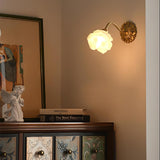 Antique Brass Rose Flower Wall Sconce Vintage Floral Glass Light for Bedroom and Hallway