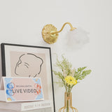 Antique Brass Rose Flower Wall Sconce Vintage Floral Glass Light for Bedroom and Hallway