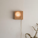 Antique Camera Inspired Wall Sconce with Cherry Wood Panel and Ribbed Glass Shade
