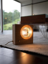 Antique Camera Inspired Wall Sconce with Cherry Wood Panel and Ribbed Glass Shade