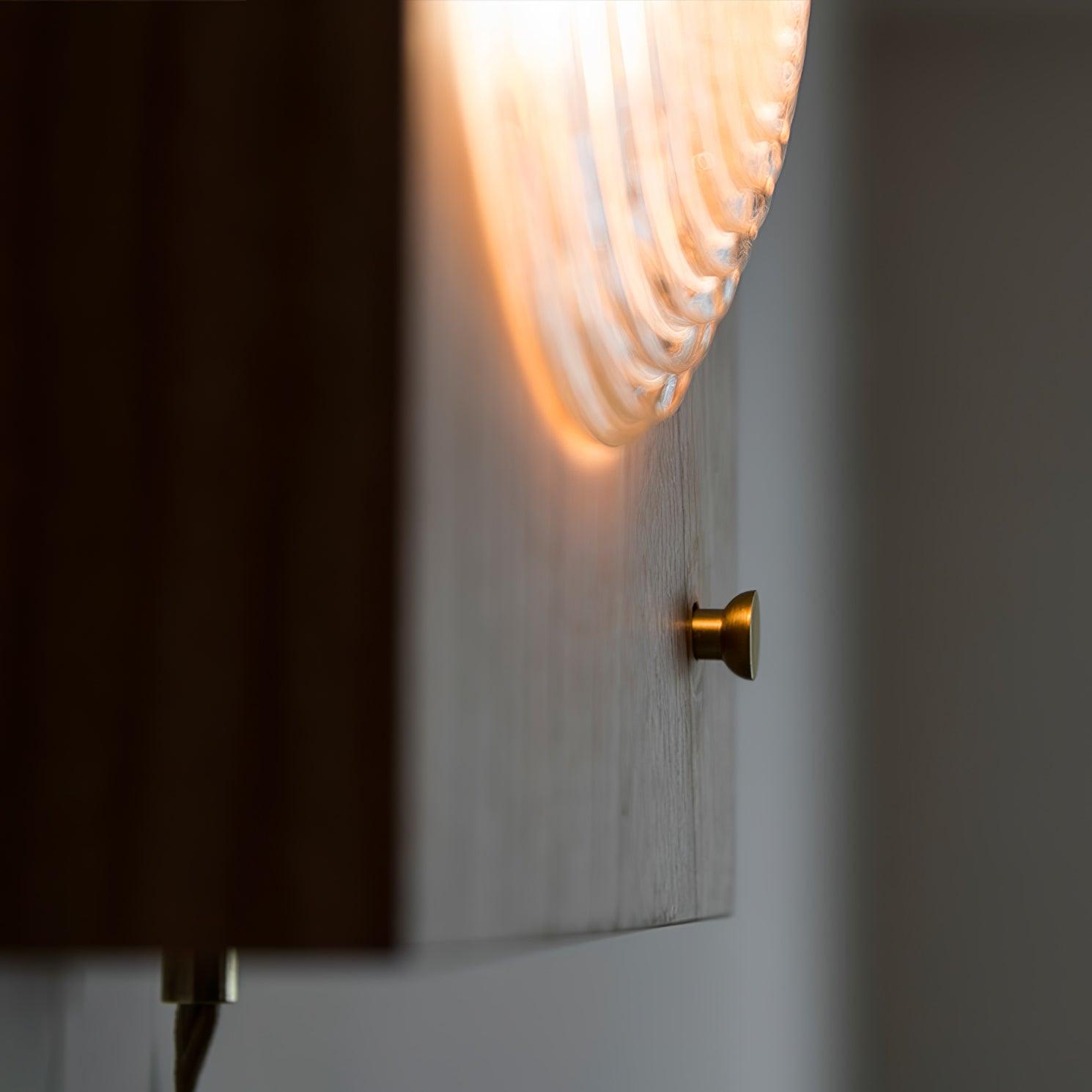 Antique Camera Inspired Wall Sconce with Cherry Wood Panel and Ribbed Glass Shade