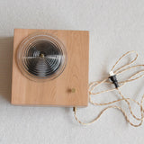 Antique Camera Inspired Wall Sconce with Cherry Wood Panel and Ribbed Glass Shade