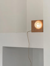 Antique Camera Inspired Wall Sconce with Cherry Wood Panel and Ribbed Glass Shade