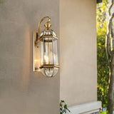 Antique European Style Copper Outdoor Wall Lamp with Glass Shade for Porch and Garden Illumination