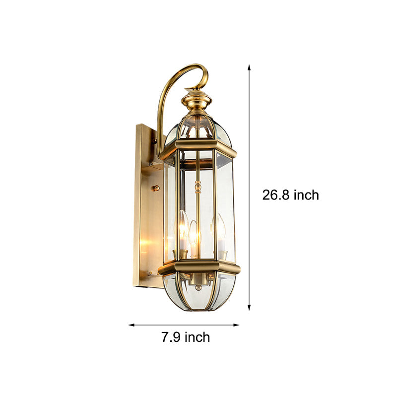 Antique European Style Copper Outdoor Wall Lamp with Glass Shade for Porch and Garden Illumination