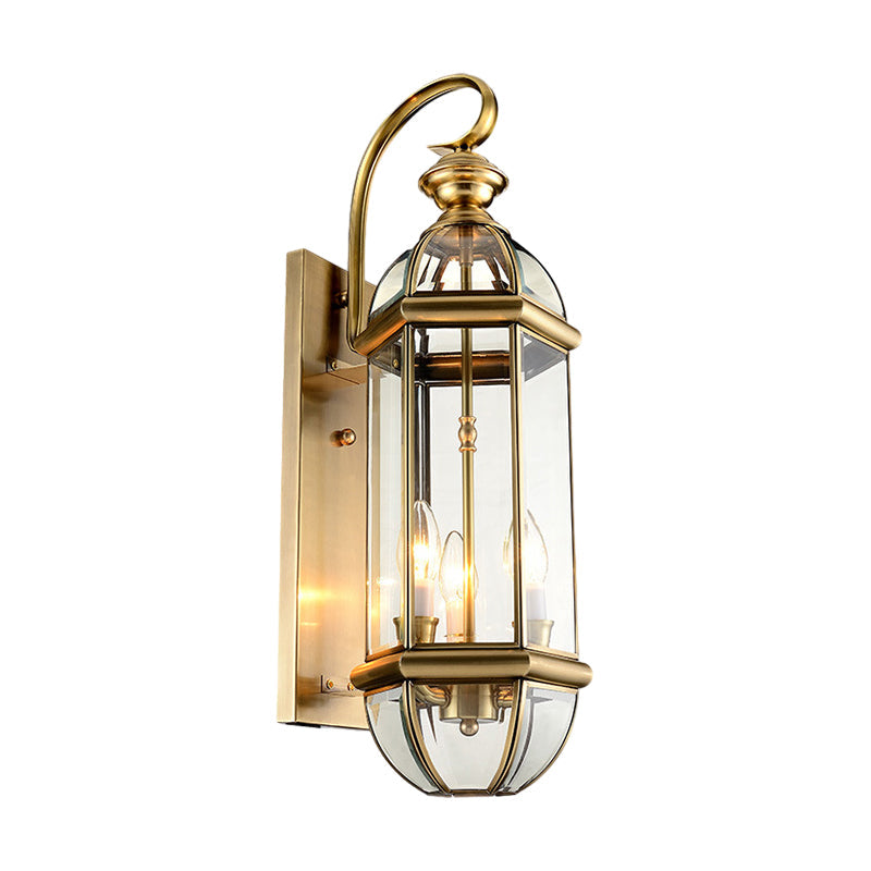 Antique European Style Copper Outdoor Wall Lamp with Glass Shade for Porch and Garden Illumination