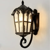Antique European Style Waterproof Outdoor Wall Sconce Black Exterior Lantern with Tempered Glass