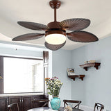 Antique Banana Leaf LED Ceiling Fan with Remote Control and Three Color Dimming Lighting