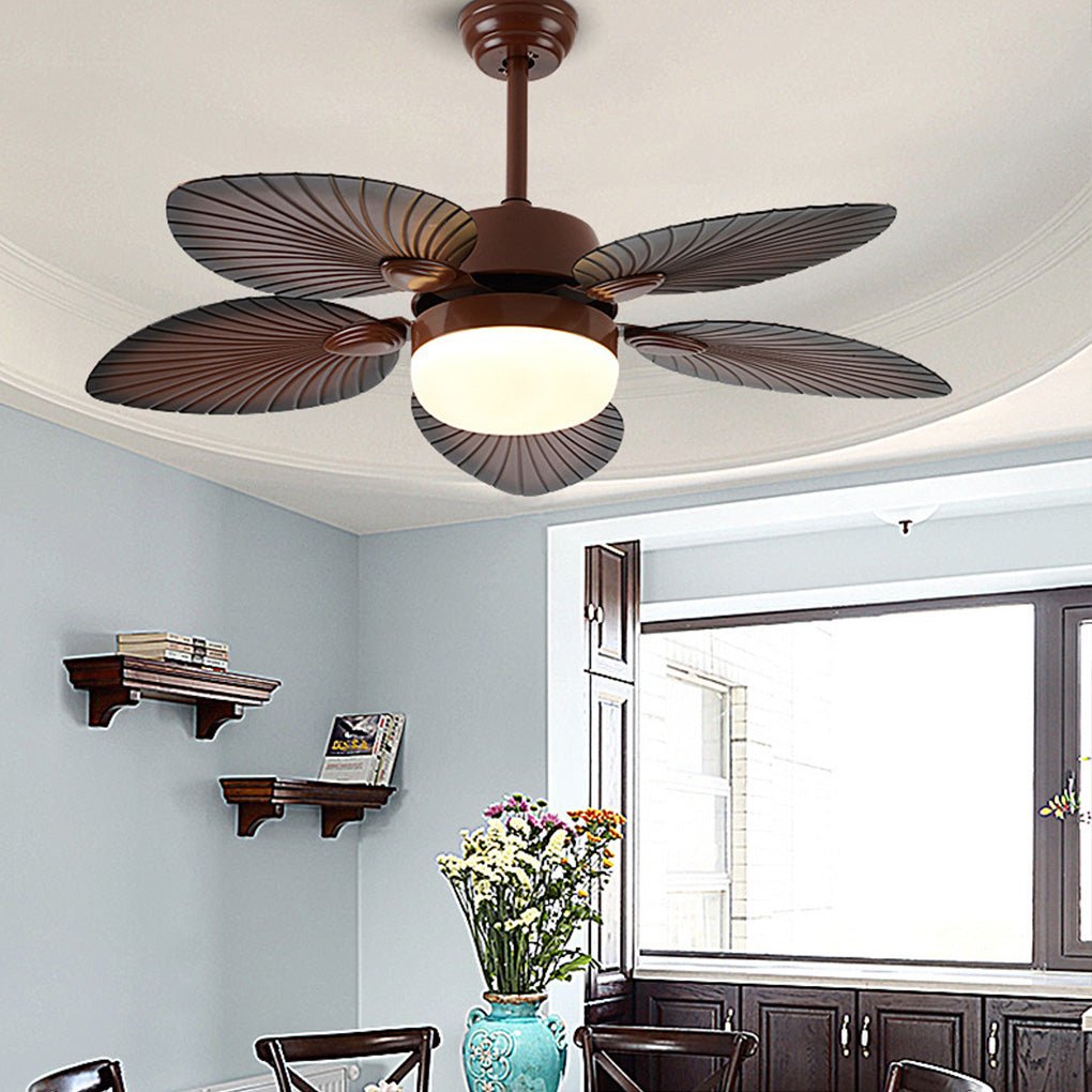 Antique Banana Leaf LED Ceiling Fan with Remote Control and Three Color Dimming Lighting