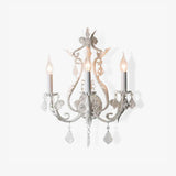 Antique White Floral Crystal Candle Wall Sconces Set of 2 Botanical Wall Lamps
