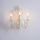 Antique White Floral Crystal Candle Wall Sconces Set of 2 Botanical Wall Lamps