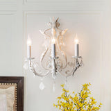 Antique White Floral Crystal Candle Wall Sconces Set of 2 Botanical Wall Lamps