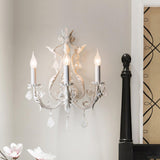 Antique White Floral Crystal Candle Wall Sconces Set of 2 Botanical Wall Lamps