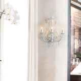 Antique White Floral Crystal Candle Wall Sconces Set of 2 Botanical Wall Lamps