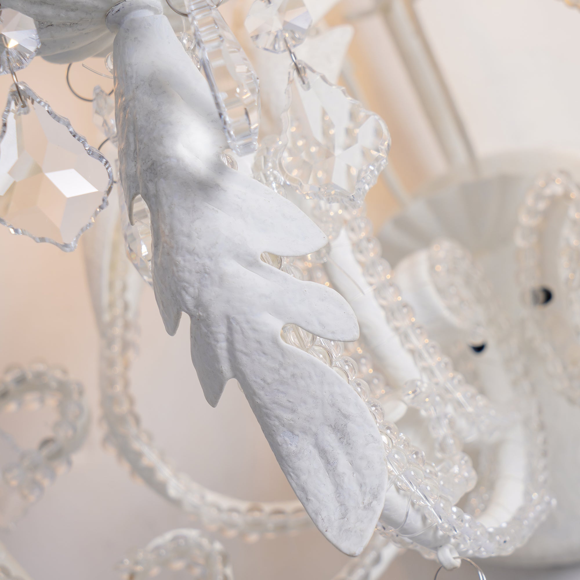 Antique White Floral Crystal Candle Wall Sconces Set of 2 Botanical Wall Lamps